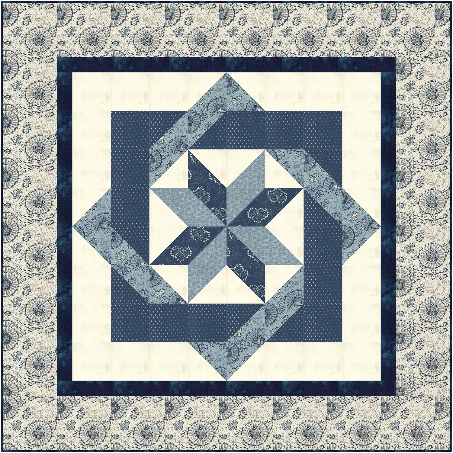 Labyrinth quilt kit Lap size Indigo Blooming – Debbie Maddy labyrinth-quilt-kit-lap-size-indigo-blooming-debbie-maddy